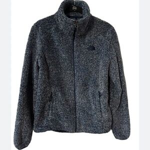 The North Face Gray Fuzzy Zip up Hooded Jacket Womens Sz S